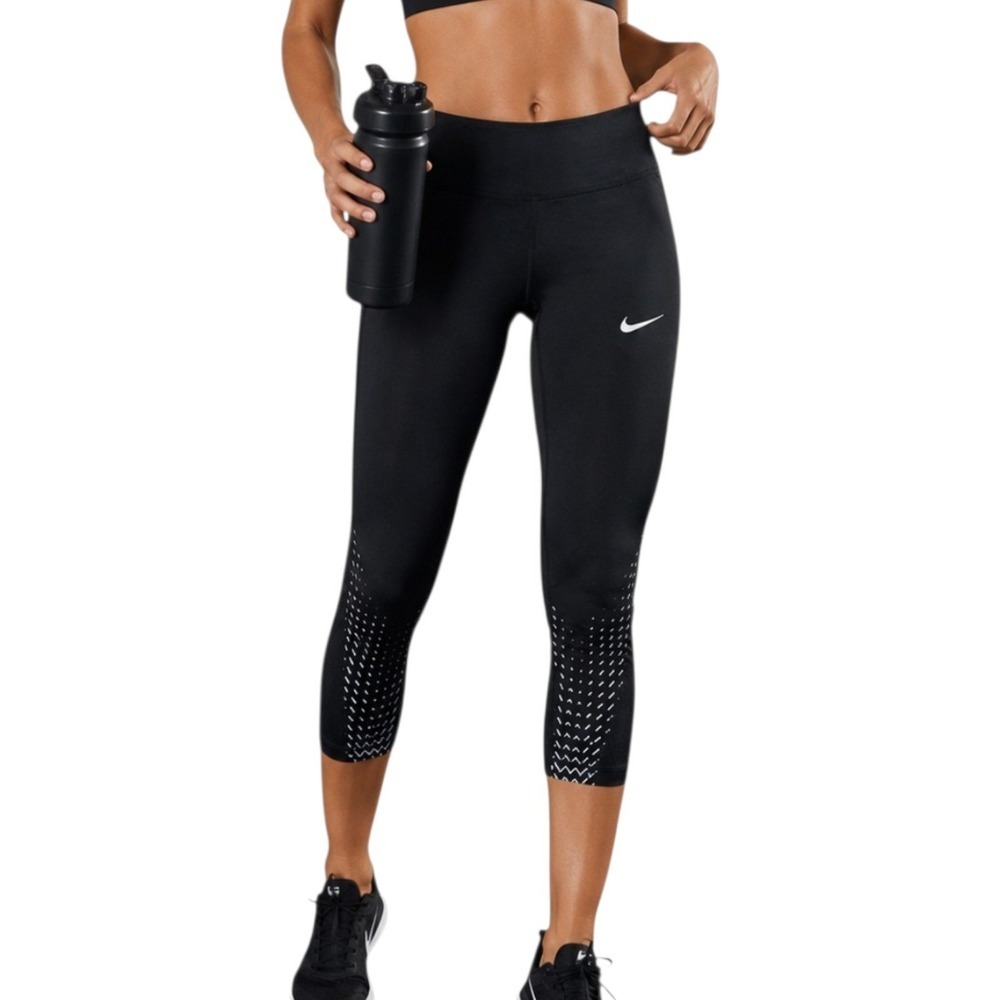 Nike Dri-FIT Cropped Capri Leggings Women's Medium Black Mesh Reflective Run